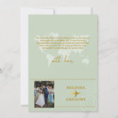 Destination Wedding World Passport Sage Green Gold Bedankkaart (Achterkant)