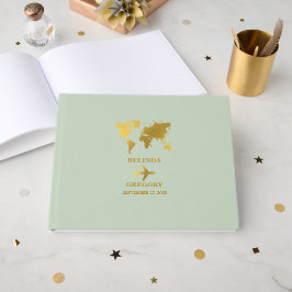 Destination Wedding World Passport Sage Green Gold Gastenboek