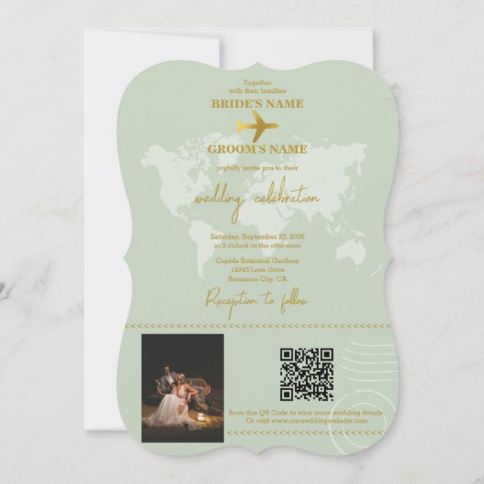 Destination Wedding World Passport Sage Green Gold Kaart (Achterkant)