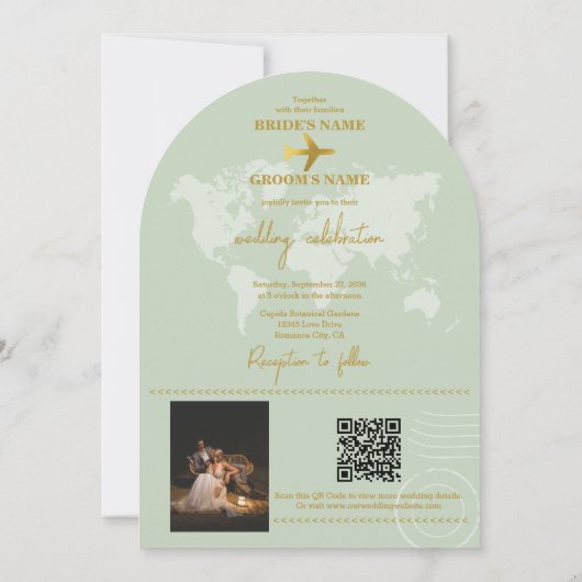 Destination Wedding World Passport Sage Green Gold Kaart (Achterkant)