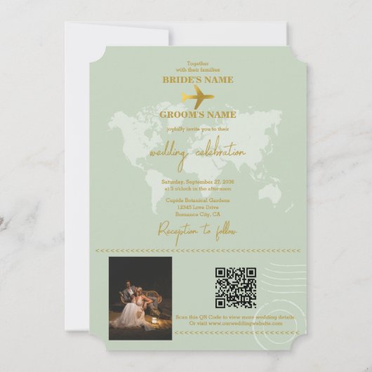 Destination Wedding World Passport Sage Green Gold Kaart (Achterkant)
