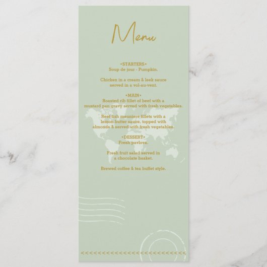 Destination Wedding World Passport Sage Green Gold Menu (Voorkant)