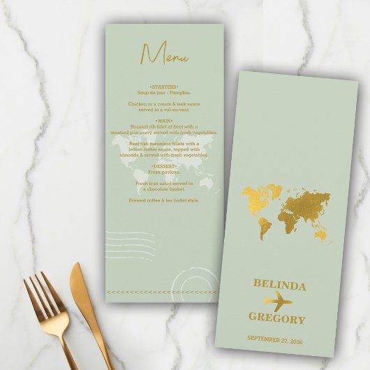 Destination Wedding World Passport Sage Green Gold Menu