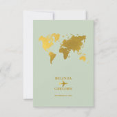 Destination Wedding World Passport Sage Green Gold RSVP Kaartje (Voorkant)