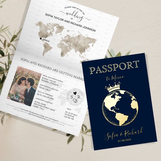 'Destination Wedding World Wereldbol Passport Mode Folie Wenskaart