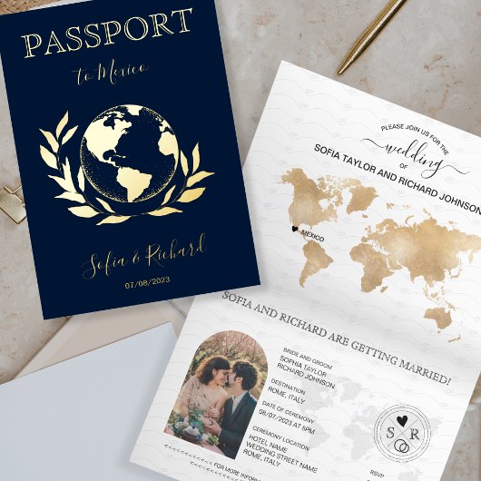 'Destination Wedding World Wereldbol Passport Mode Folie Wenskaart