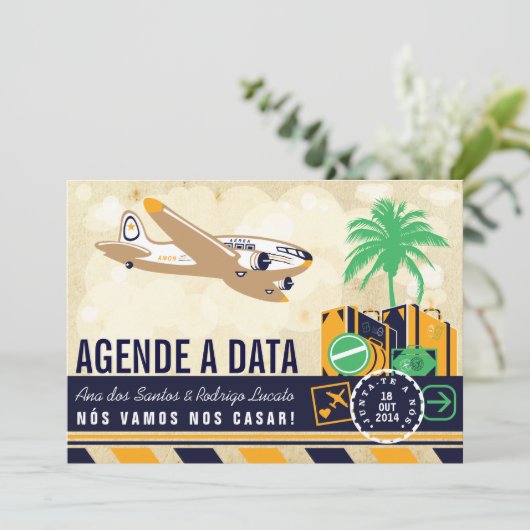 Destino de Viagem Casamento Réservez la Date Save The Date (Staand voorkant)