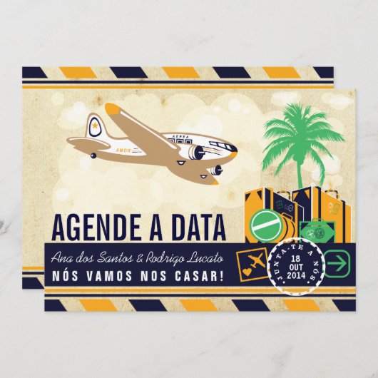 Destino de Viagem Casamento Réservez la Date Save The Date (Voorkant / Achterkant)