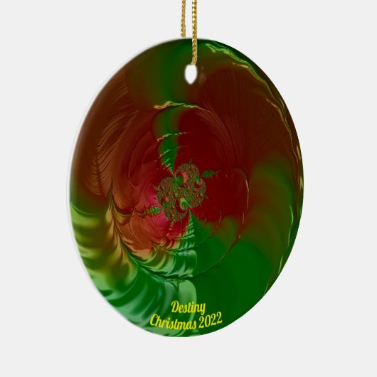 DESTINY ~ Glossy Red en Green Kerstmis 2023 Keramisch Ornament (Rechts)