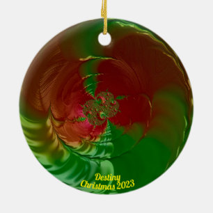 DESTINY ~ Glossy Red en Green Kerstmis 2023 Keramisch Ornament