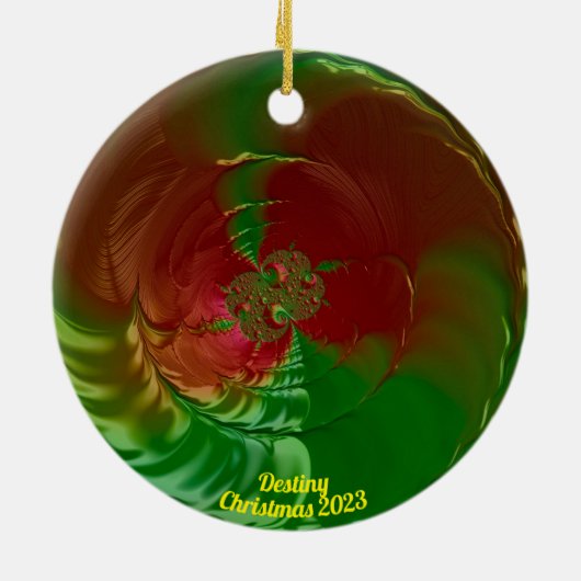 DESTINY ~ Glossy Red en Green Kerstmis 2023 Keramisch Ornament (Achterkant)