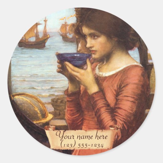 Destiny J. W. Waterhouse Pre-Raphaelite Bookplate Ronde Sticker (Voorkant)