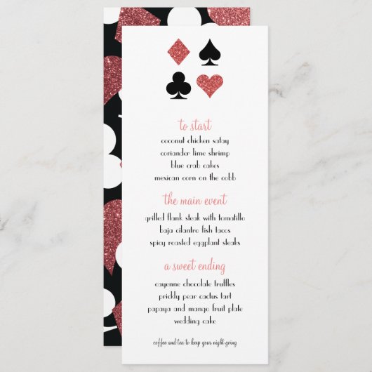 Destiny Las Vegas Bruiloft Menu Roos Gouden Glitte (Voorkant / Achterkant)