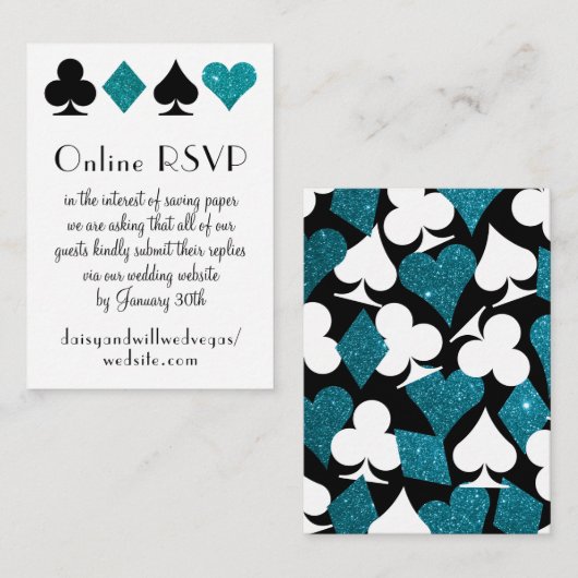 Destiny Las Vegas Bruiloft Online RSVP Blauwgroen  Informatiekaartje (Voorkant / Achterkant)