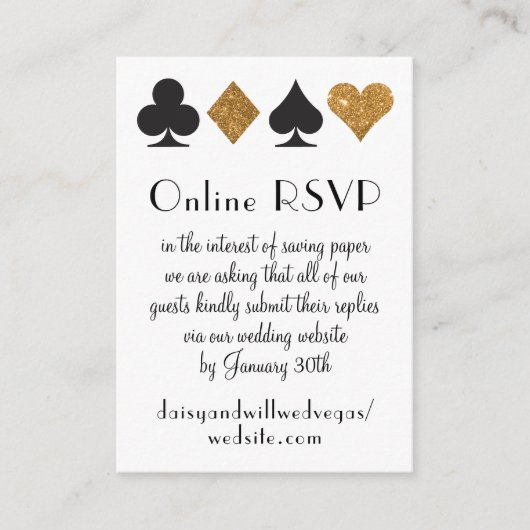 Destiny Las Vegas Bruiloft Online RSVP Gouden Glit Informatiekaartje (Voorkant)