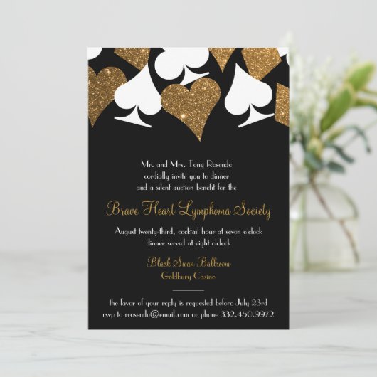 Destiny Las Vegas Casino Party Faux Gold Glitter Kaart (Staand voorkant)