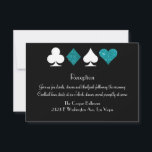 Destiny Las Vegas Receptie Blauwgroen Glitter Kaart<br><div class="desc">Perfect voor een Las Vegas bruiloft,  deze receptie kaart is voorzien van kaartpakken in wit en blauwgroen glitter op een zwarte achtergrond,  waardoor het de perfecte aanvulling op uw Las Vegas of casino themafeest.</div>