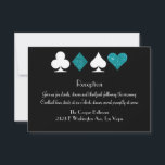 Destiny Las Vegas Receptie Blauwgroen Glitter Kaart<br><div class="desc">Perfect voor een Las Vegas bruiloft,  deze receptie kaart is voorzien van kaartpakken in wit en blauwgroen glitter op een zwarte achtergrond,  waardoor het de perfecte aanvulling op uw Las Vegas of casino themafeest.</div>