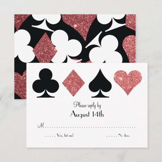 Destiny Las Vegas Trouwantwoord roos gouden glitte RSVP Kaartje (Voorkant / Achterkant)