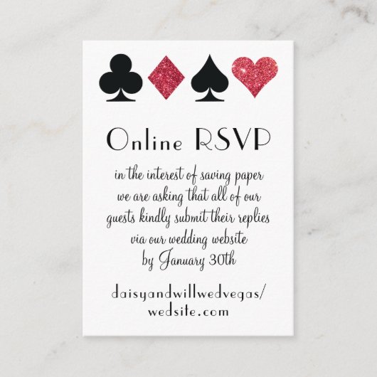Destiny Las Vegas Wedding Online RSVP Red Glitter Informatiekaartje (Voorkant)