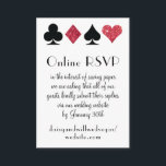 Destiny Las Vegas Wedding Online RSVP Red Glitter Informatiekaartje<br><div class="desc">Deze kleine behuizingskaart die een online rvp aanvraagt, heeft een elegante typografie en een accent van grafische kaartpakken in zwart, wit en rood faux glitter. Perfect voor een casino-themafeest of een bruiloft in Las Vegas in een kleine kapel buiten de strip, alles wat je nodig hebt is liefde en een...</div>