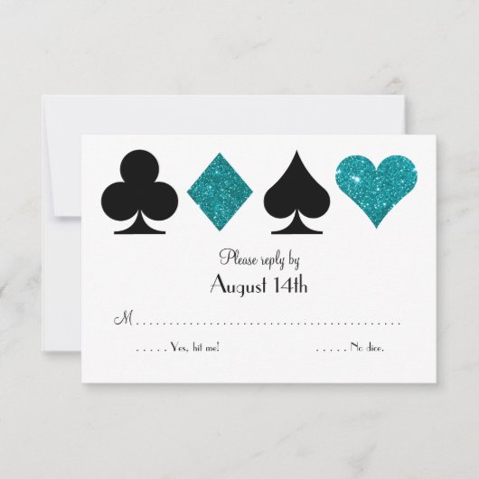 Destiny Las Vegas Wedding RSVP Blauwgroen glitter (Voorkant)