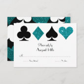 Destiny Las Vegas Wedding RSVP Blauwgroen glitter (Voorkant / Achterkant)