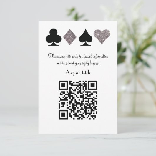 Destiny Silver Las Vegas Wedding QR Code Reply RSVP Kaartje (Staand voorkant)