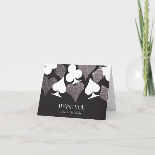 Destiny Vegas bedankkaart Faux Silver Glitter (Voorkant)