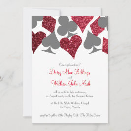 Destiny Vegas Rood en Grijs Faux Glitter Bruiloft Kaart