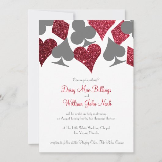 Destiny Vegas Rood en Grijs Faux Glitter Bruiloft Kaart (Voorkant)