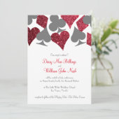 Destiny Vegas Rood en Grijs Faux Glitter Bruiloft Kaart (Staand voorkant)