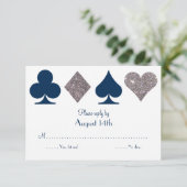 Destiny Vegas Trouwantwoord Kaart Navy Blue Silver (Staand voorkant)