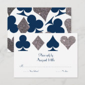 Destiny Vegas Trouwantwoord Kaart Navy Blue Silver (Voorkant / Achterkant)