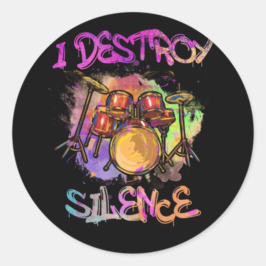 Destroy Silence Drumset Drummer Drumsticks Drum Ronde Sticker (Voorkant)