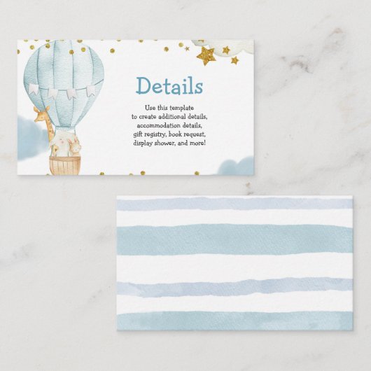 Detail Card Blue Hot Air Ballon Oerwoud Animals Informatiekaartje (Voorkant / Achterkant)