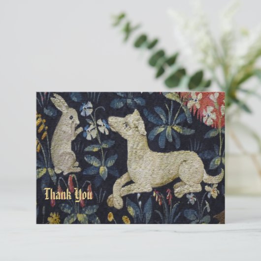 Detail konijn en hond Tapestry Detail Bedankkaart (Staand voorkant)