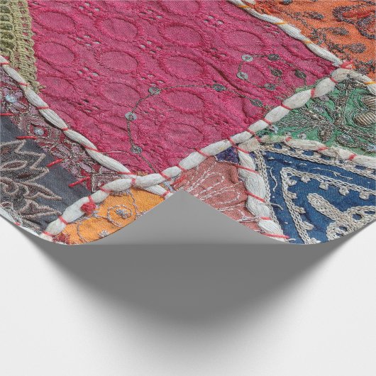 Detail oude kleurrijke patchwork tapijt, India. Sl Cadeaupapier (Hoek)