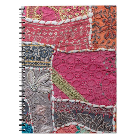 Detail oude kleurrijke patchwork tapijt, India. Sl Notitieboek (Voorkant)