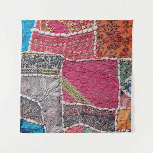 Detail oude kleurrijke patchwork tapijt, India. Sl Wandkleed (Voorkant)