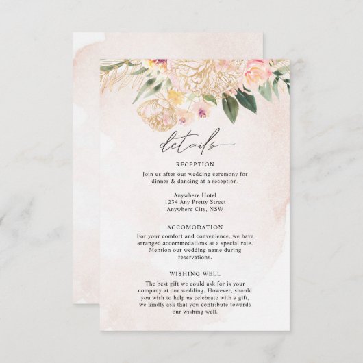 Detail Peony en Gold Flowers Informatiekaartje (Voorkant / Achterkant)