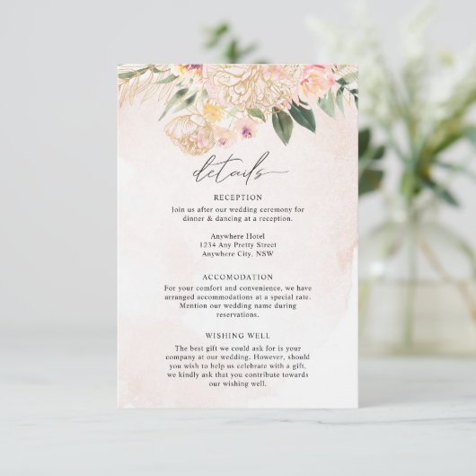 Detail Peony en Gold Flowers Informatiekaartje (Staand voorkant)