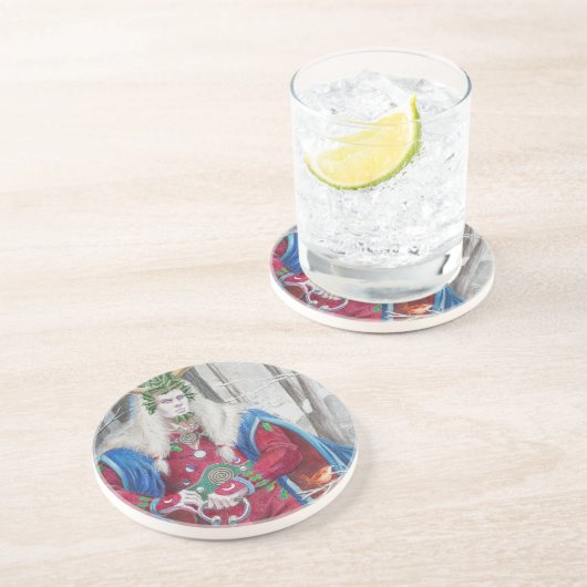 Detail-portret van de Holly King Zandsteen Onderzetter (Zijkant)