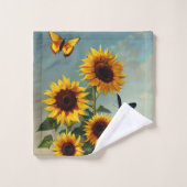 Detail Realistic Sunflower en Butterflies Bad Handdoek (Wasdoekje)