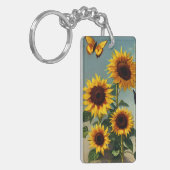 Detail Realistic Sunflower en Butterflies Sleutelhanger (Voorkant Links)