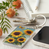 Detail Realistic Sunflower en Butterflies Sleutelhanger (Voorkant Rechts)