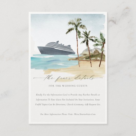 Detail tropisch zeeslakstrand cruise Palm Wedding Informatiekaartje (Voorkant)