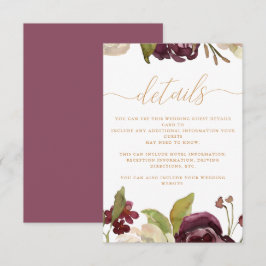 Detail van de bruiloft voor Floral en Calligrafie Informatiekaartje