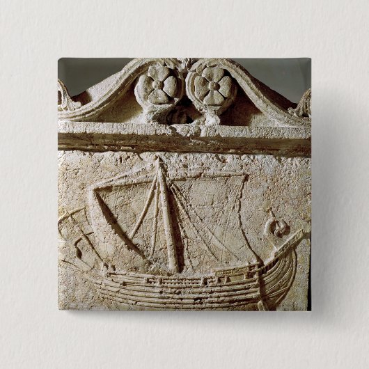 Detail van de Ship Sarcophagus uit Sidon Vierkante Button 5,1 Cm (Voorkant)