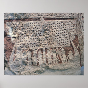 Detail van een afbeelding steen met een Viking Poster